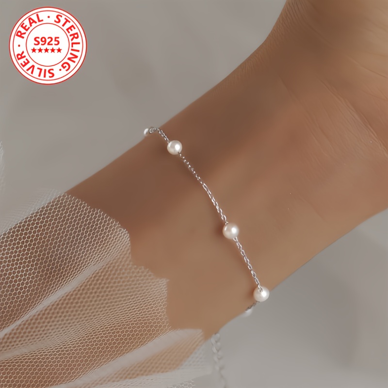 925 Silver Shell Bead Bracelet Platinum Plated